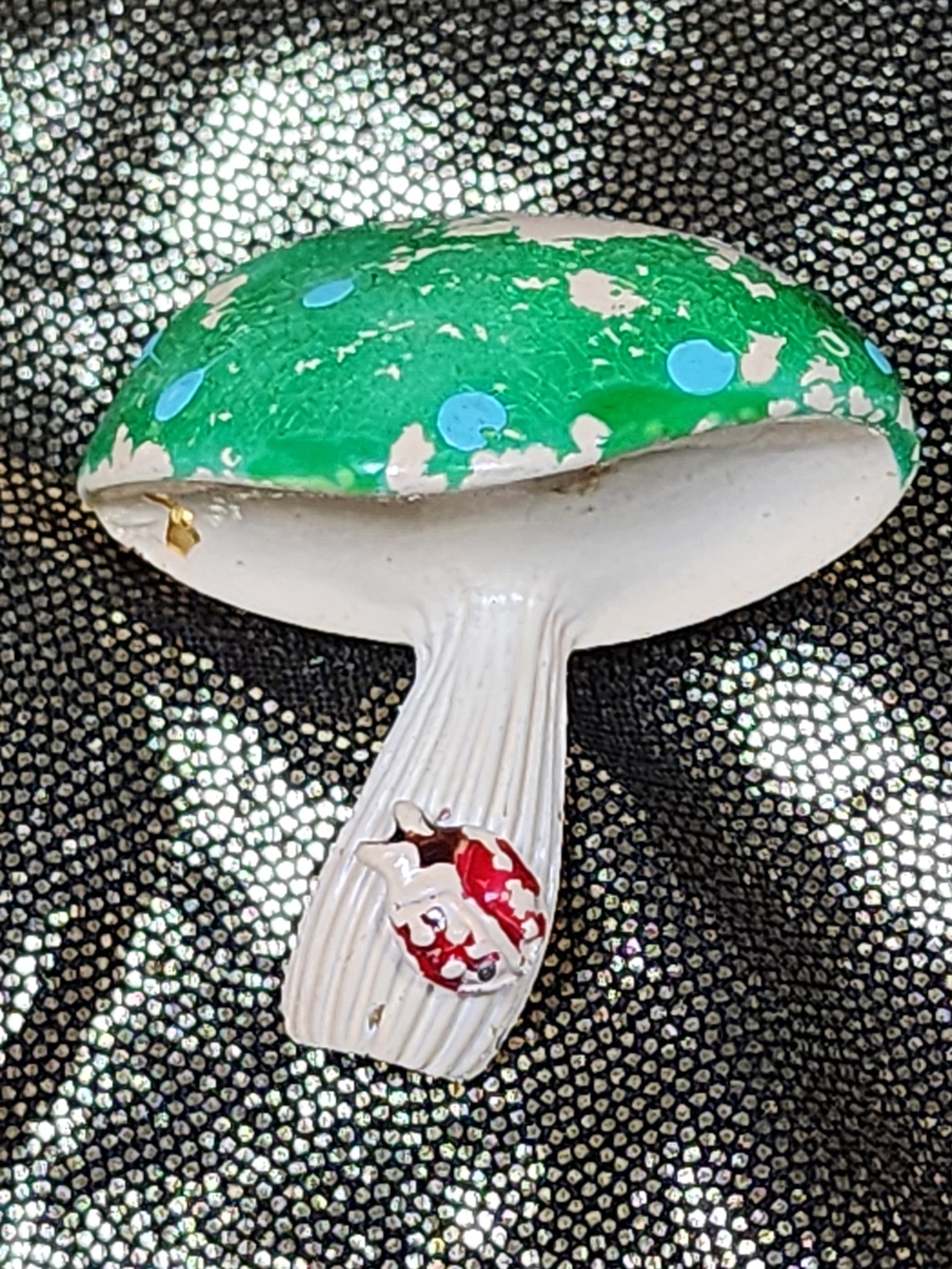 Vintage Green Polka Dot Mushroom With Bettle‎ Brooch